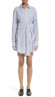 Vestido Camisa T By Alexander Wang Rayas Botones Corbata Frontal Manga Larga Talla 8 Foto 1 de 4