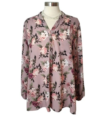 Justify Womens Plus Blouse 2X Mauve Floral Print Open-Sleeve Cottage Coquette - Image 1 of 4