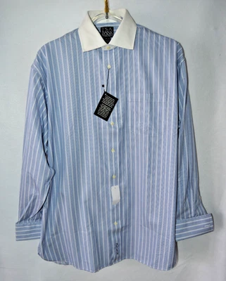 Camisa de vestir Jos A Bank Signature para hombre azul a rayas talla 16,5-34 puño francés nueva con etiquetas Foto 1 de 4