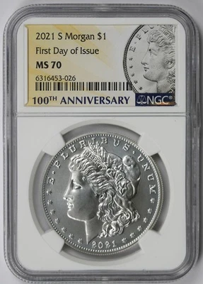 2021-S Morgan Dollar Centennial Silver $1 MS 70 NGC First Day of Issue - Image 1 of 4
