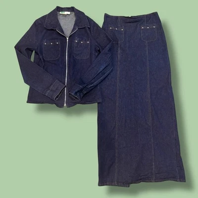 Chaqueta y Maxi Falda Vacaciones Magic Denim 2 Piezas De Colección XS/S Estrella Tachonada Azul Occidental  Foto 1 de 4