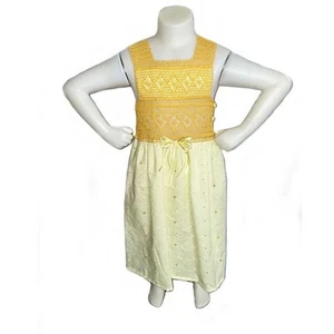Girl Dress Cotton Embroidery Fabric Crochet Handmade -Yellow Color - Picture 1 of 1