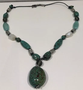 Turquoise Beaded Pendant 59cm Extendable Cord Chain VGC - Picture 1 of 5