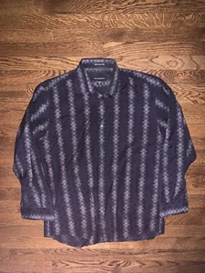 Jhane Barnes geometrisches Muster Herren Langarm Hemd lila marine Größe Large - Bild 1 von 3