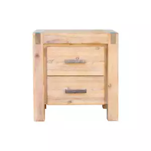 Bedside Table 2 drawers Night Stand Solid Wood Acacia Oak Colour - Picture 1 of 7