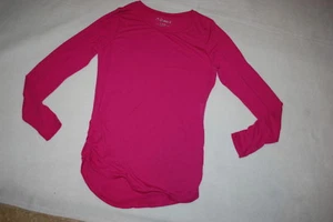 Girls L/S Tee Shirt FUCHSIA PINK Lt Weight CINCHED SIDES Round Hem XL 14-16 - Picture 1 of 2
