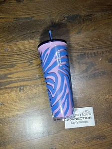 Vaso Venti Starbucks 2021 verano rosa y azul estampado cebra acrílico 24 OZ - Imagen 1 de 4