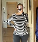 River Island Black White Ribbed Striped Wide Neck Long Sleeve Top Uk 12 Bnwt
