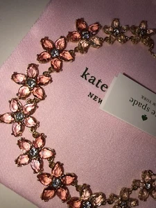 Kate Spade Bed of Roses Necklace Pink Ombre Statement Bib Crystals Yellow Gold - Picture 1 of 8