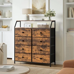 Dresser for Bedroom with 8 Drawers, Rustic Brown Tall Chest of Drawers with Shel - Picture 1 of 9