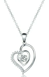 Anhänger Halskette Schwebender Kristall innen Herzen Kräuselung der Herzen von Sable Neu - Bild 1 von 7