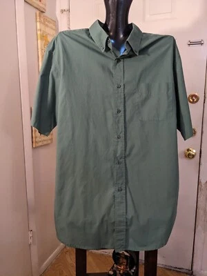 Рубашка на пуговицах Basic Editions мужская размер LG зеленая с коротким рукавом хлопковая смесь - Изображение 1 из 4