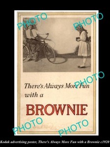 POSTCARD SIZE PHOTO OF KODAK CAMERA ADVERTISING POSTER FUN WITH A BROWNIE c1920