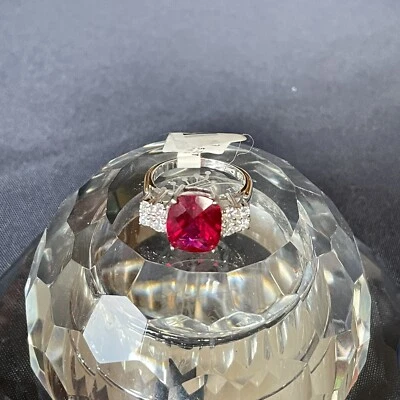 Sterling Silver Women's Ring w/ Red Stone  And Whites Size 8 - Image 1 of 4