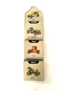 Tin Litho Bill & Letter Holder With Antique Automobiles Ford Willy’s Overland - Picture 1 of 4