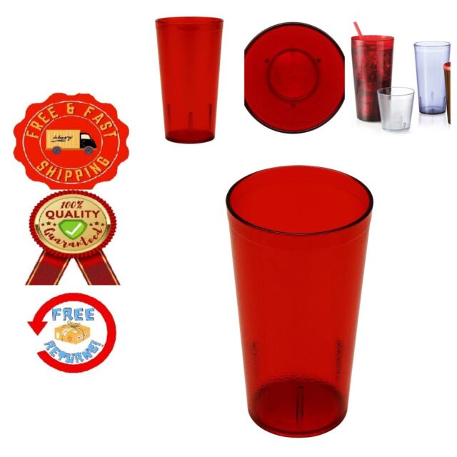 6 Restaurant Tumbler Beverage Cups 16oz Anti-Break Drinking Glasses Red  Plastic