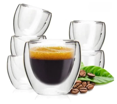 Espressotassen 6er Set doppelwandig 80ml - 6x Espresso Gläser - Thermo-Funktion - Bild 1 von 4