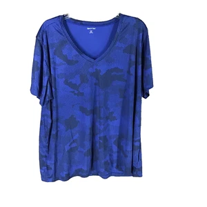 Women's Workout Top 4XL, V-Neck Sport-Tek T-Shirt Loose Blue Black Short Sleeve - Picture 1 of 12