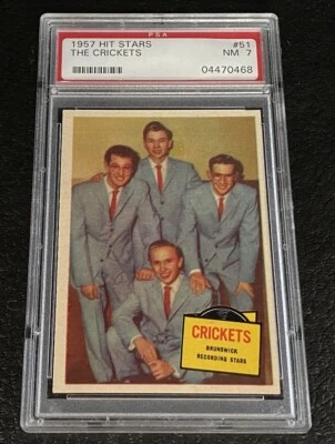 BUDDY HOLLY AND THE CRICKETS ROOKIE CARD PSA 7 1957 TOPPS HIT STARS #51 HOF 50s - Image 1 of 2