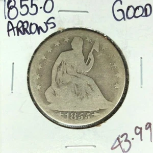 1855-O CON FLECHAS SENTADO LIBERTY MEDIO DÓLAR DE PLATA ~ BUENO ~BONITA MONEDA~ - Imagen 1 de 2