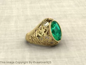 Anillo de plata esterlina ovalada esmeralda verde natural diseñador para hombres joyería - Imagen 1 de 12
