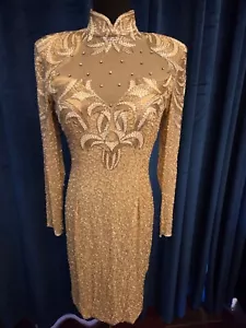 Mitzi Gaynor Owned Worn Gold, Tan, White Beaded Dress from Sydney Guilaroff - Picture 1 of 13