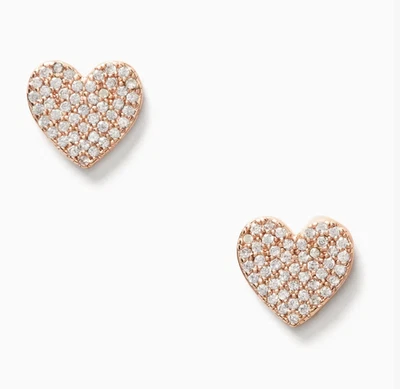 Kate Spade Yours Truly Pave Heart Stud Earrings Rose Gold Tone - Image 1 of 4