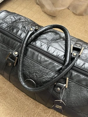 Vintage RI COLLECTION Patch Genuine Leather Black Large Duffle/Travel Bag  - Image 1 of 4