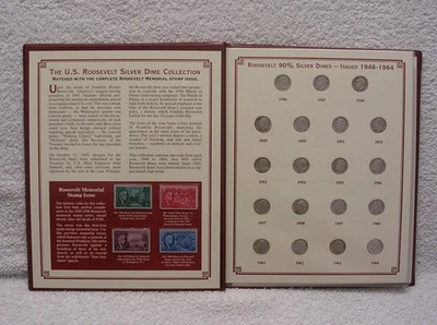 $1.90 Face 90% U.S. Silver Roosevelt Dime Coin & Stamp Commemorative Collection - Image 1 of 4