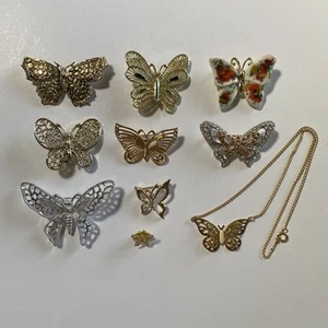 10 Butterfly Costume Jewelry Lot Gold & Silver Tone Brooch Necklace Gerry’s JJ - Picture 1 of 14