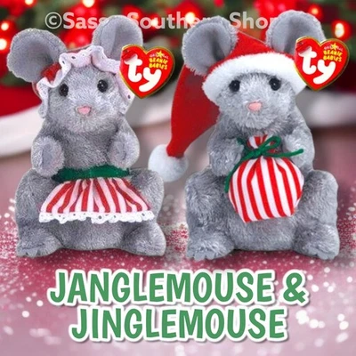 ❤️ JINGLEMOUSE & JANGLEMOUSE 💚 2006 Ty Beanie Babies Christmas MOUSE Set *MWMT* - Imagem 1 de 4