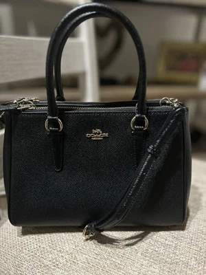 Coach Black Leather Mini Surrey Satchel Carryall Crossbody Handbag F44962 - Image 1 of 4