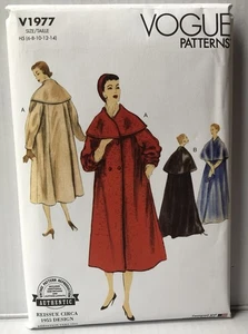 Vogue Pattern 1977 Reissue Circa 1955 Design Coats Cape Collar Sizes 6-14 Uncut - Picture 1 of 2