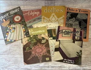 Lot Of 7 1950s Crochet Patterns Doilies Bedspreads Tablecloths JP Coats Clark’s - Picture 1 of 15