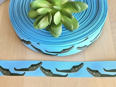 7/8" (1 YD) Alligator Crocodile Grosgrain Ribbon Reptile - Image 1 of 2