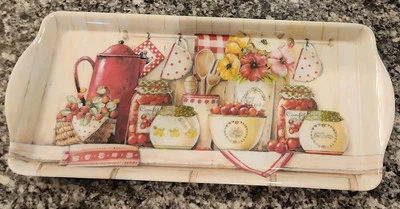 MCM Melamine Tray Farm Home Essentials Platter 15x7 Coffee Pot Cottage Grandma - Image 1 of 4