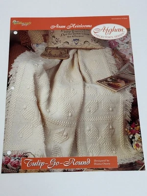 Tulip Go Round Aran Heirlooms Afghan Crochet Pattern Card Needlecraft Shop - Image 1 of 4