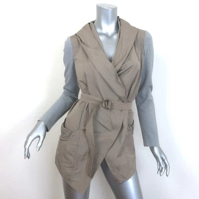 Chaqueta Brunello Cucinelli Mixed Media Chaqueta con Capucha Cinturón Taupe/Gris Talla 38 Foto 1 de 4