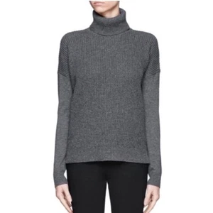 Theory Xavia Royal Waffle Rib Cashmere Sweater Small turtleneck grey minimalist - Picture 1 of 11