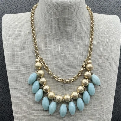 Collar Babero Lia Sophia Tono Dorado Cadena Cuentas Azules Cuelga Joyería Distintiva Foto 1 de 4