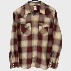 Levis Classic Western Standard Fit Plaid Shirt Men's Large Pearl Snap Button-Up - Picture 1 of 13