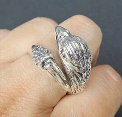 Anillo ajustable hecho a mano único de plata esterlina 925 maciza cabeza de águila y garra Foto 1 de 4