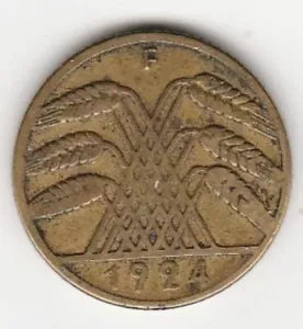1924-F | Germany | 10 Reichspfennig | Weimar Republic | KM# 40 | Ext. Fine - Picture 1 of 2
