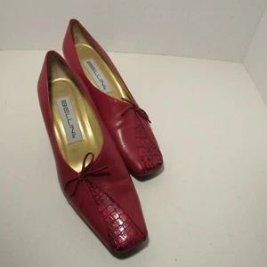 Bellini Womens Daisy Red Leather Dipsy Style Shoe Pump, String Bow, Size 6.5M - Picture 1 of 12