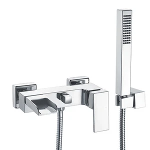 Grifo mezclador de ducha de baño montado en pared cascada pico abierto cuadrado moderno - Imagen 1 de 6
