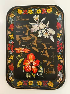 Vintage Bahama Island Metall Servier Souvenir Tablett 14"" x 10"", schwarz mit Blumen - Bild 1 von 5