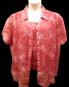 EUC Joanna Plus S/S Twinset-Sheer Pink Floral Top with Shell-Women's Size 1X - Picture 1 of 6