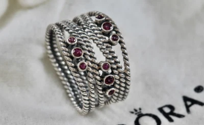 Pandora Sterling Silver Pink Rhodolite Gemstone Hidden Romance Wrap Ring Size 8 - Image 1 of 4