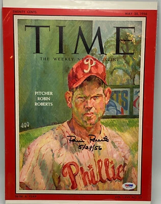 Robin Roberts Signed & Inscribed "5/28/56" 1956 Time Magazine Reprint 11x14 PSA - Image 1 of 2