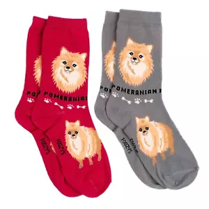Pomeranian Spitz Pomerania Toy Tiny Dog Rescue 2 Pairs Women's Foozys Socks - Picture 1 of 3